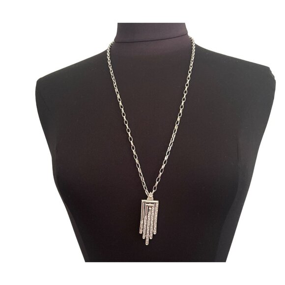 Vintage Monet 28” Silver-Tone Geometric Pendant Necklace - Picture 2 of 5